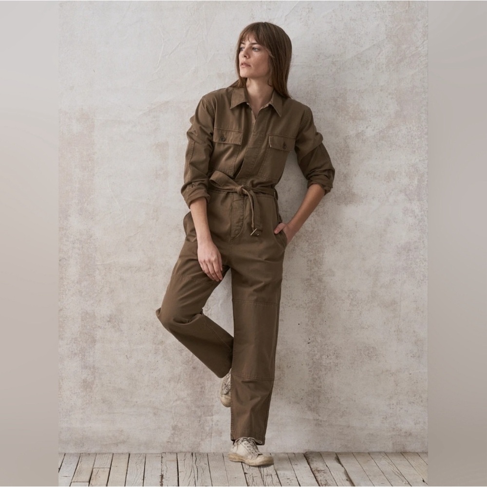 Buck mason long sleeve Baja twill studio jumpsuit (in natural
